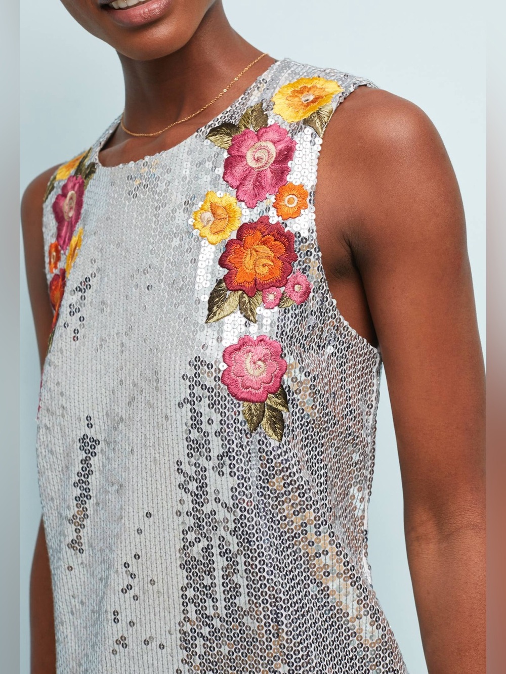 Anthropologie Varun Bahl Sequin Shift Dress in Silver. Size S - Picture 2 of 16